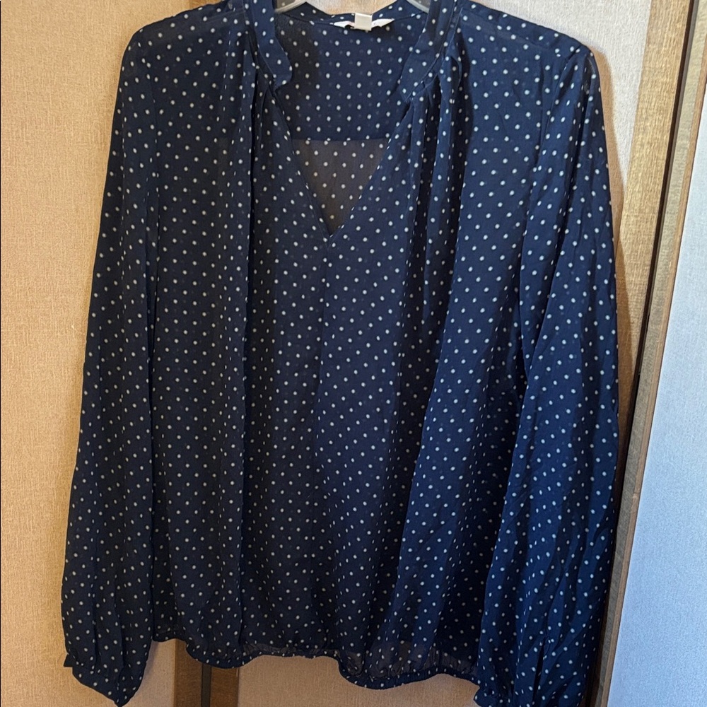 FINAL MARKDOWN ESPRIT Navy Polka Dot Blouse 8